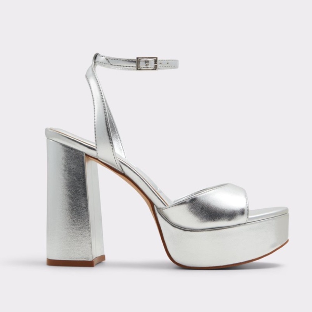 Aldo Valoria Silver Platform Heel Sandal